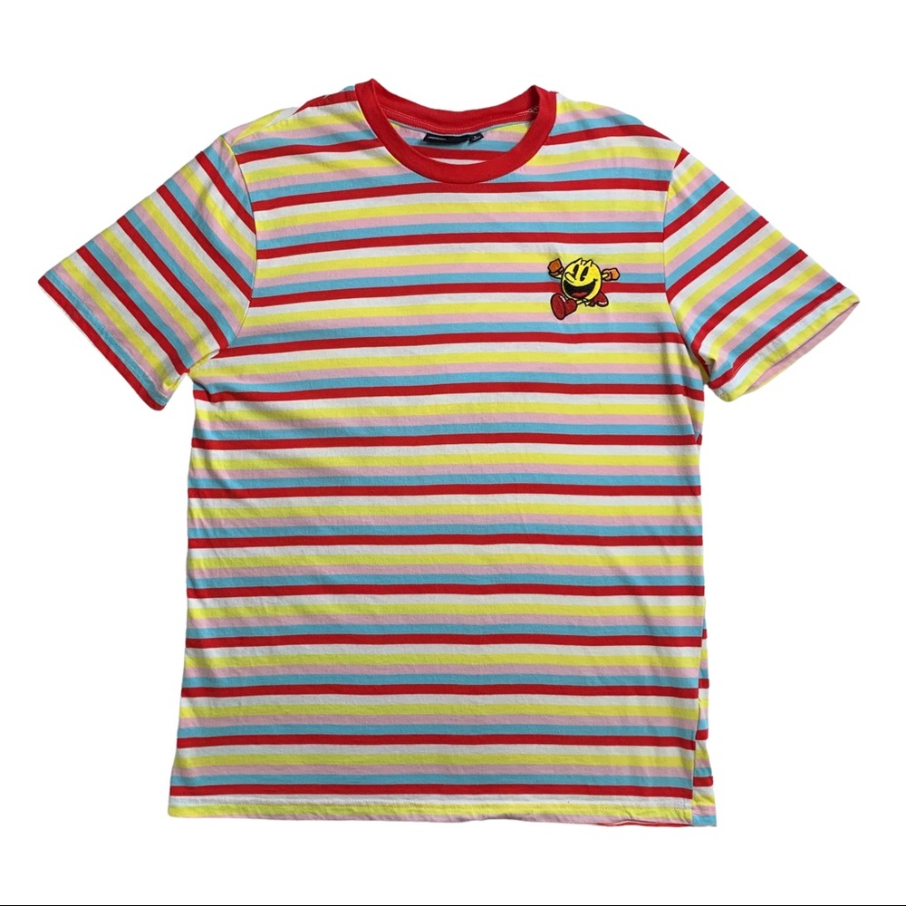 Bandai Namco Pac-Man Short Sleeve Crew Striped T-Shirt Embroidered Multicolor